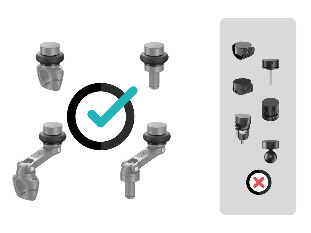 Compatibilité des supports Shapeheart avec antivibration pour différents types de guidons moto.