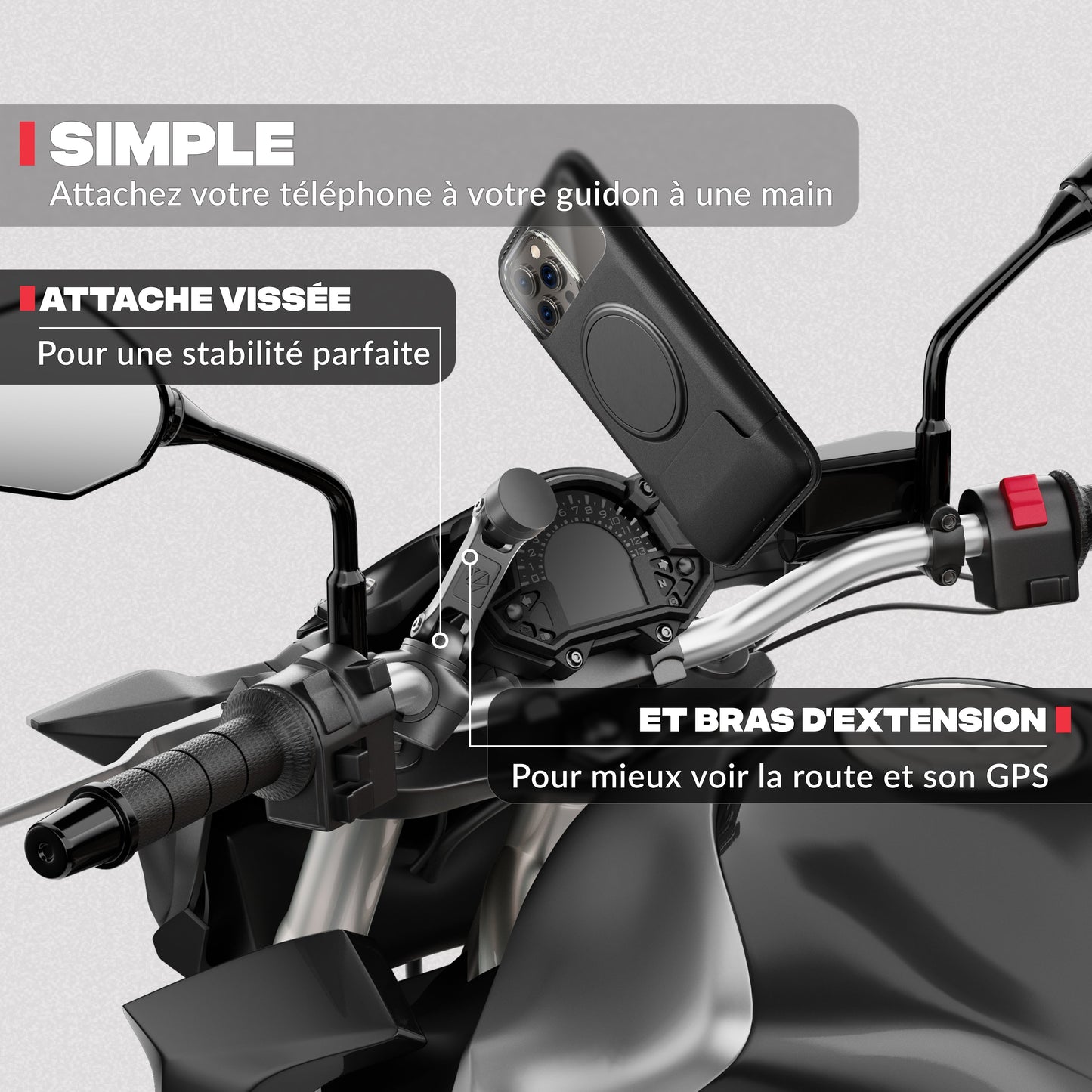 Zweite Produktansicht – Motorrad-Telefonhalterung PRO BOOST Shapeheart